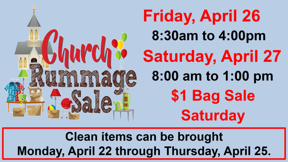 Spring Rummage Sale April 26 & 27, 2024